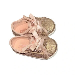 Keds Pink Glitter Ribbon Lace Velcro Sneakers Size 2